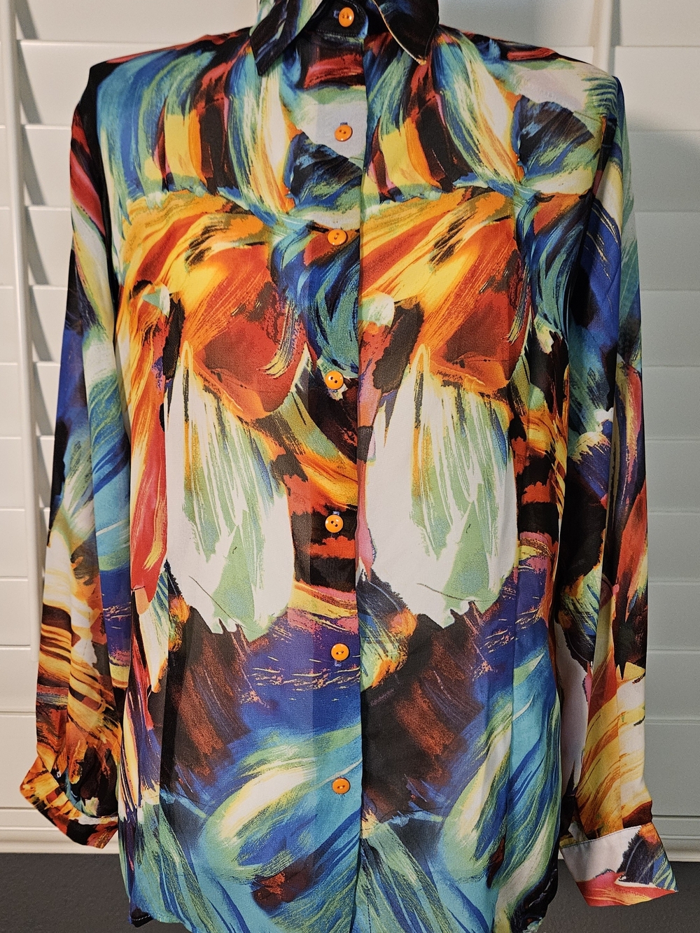 VINTAGE ABSTRACK BRUSHSTROKE SHEER BLOUSE